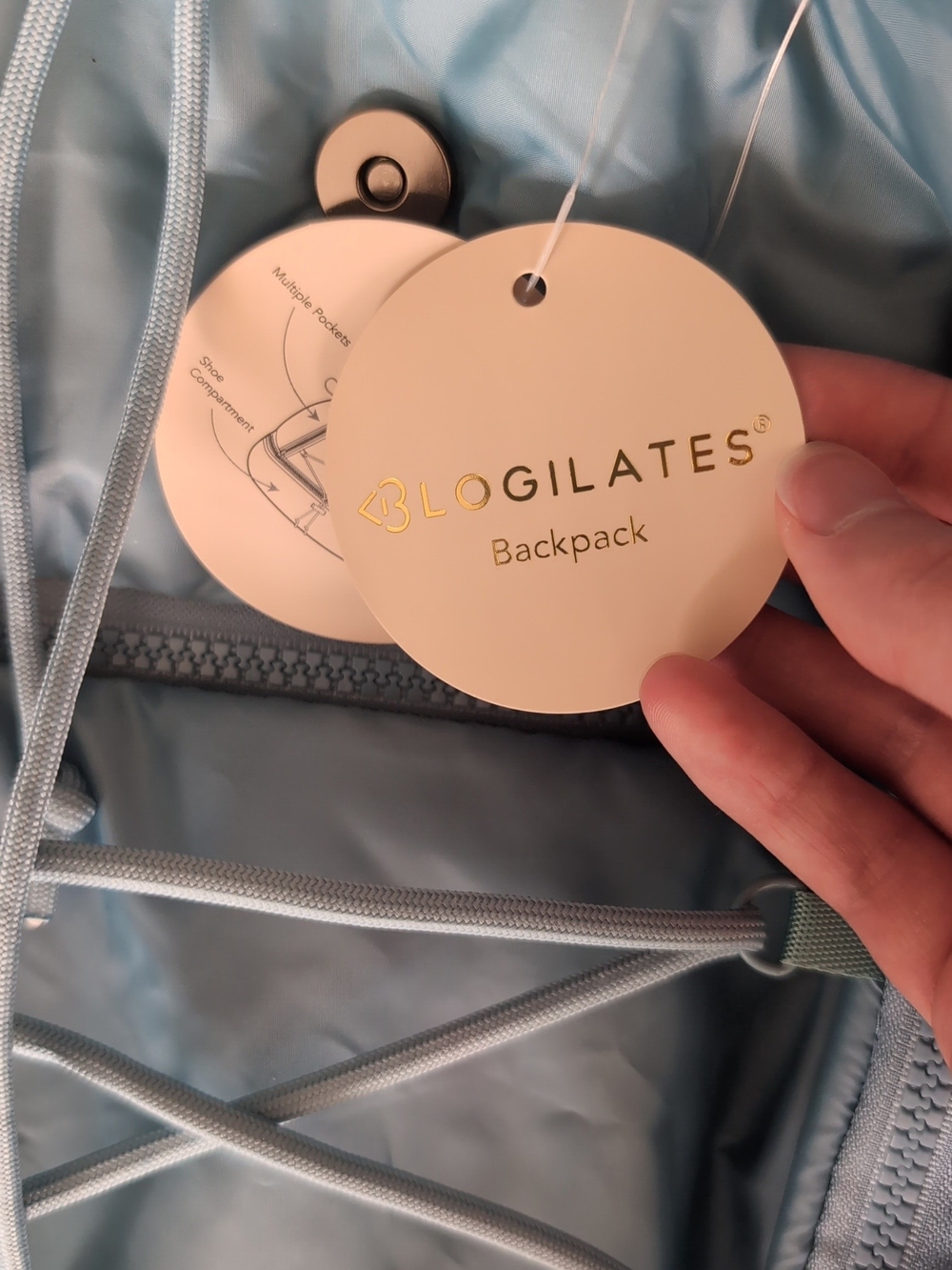 Blogilates Teal Blue Quilted Drawstring Backpack - Picture 3 of 5